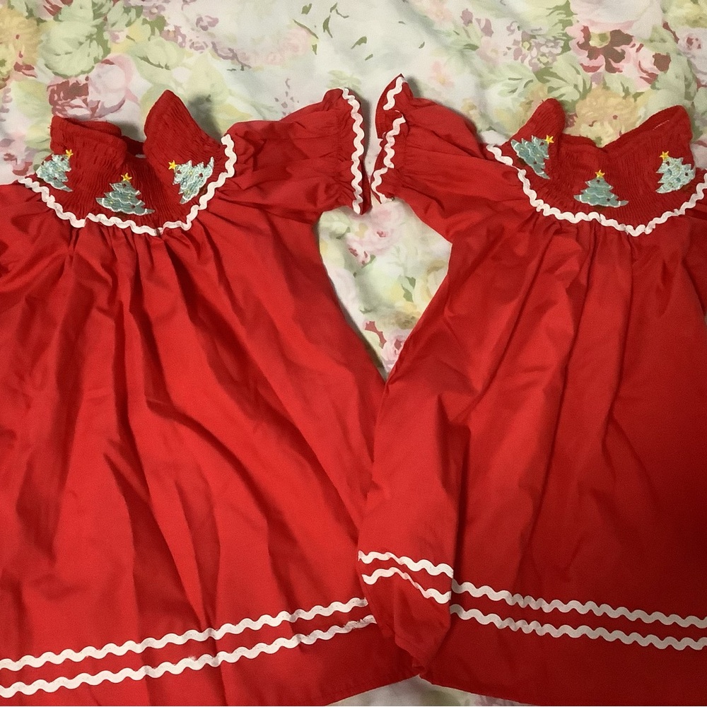 Red Smocked Christmas Dresses (TWINS)